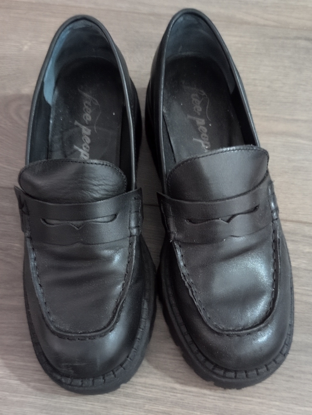 Free People Black Leather Penny Loafer Mules
